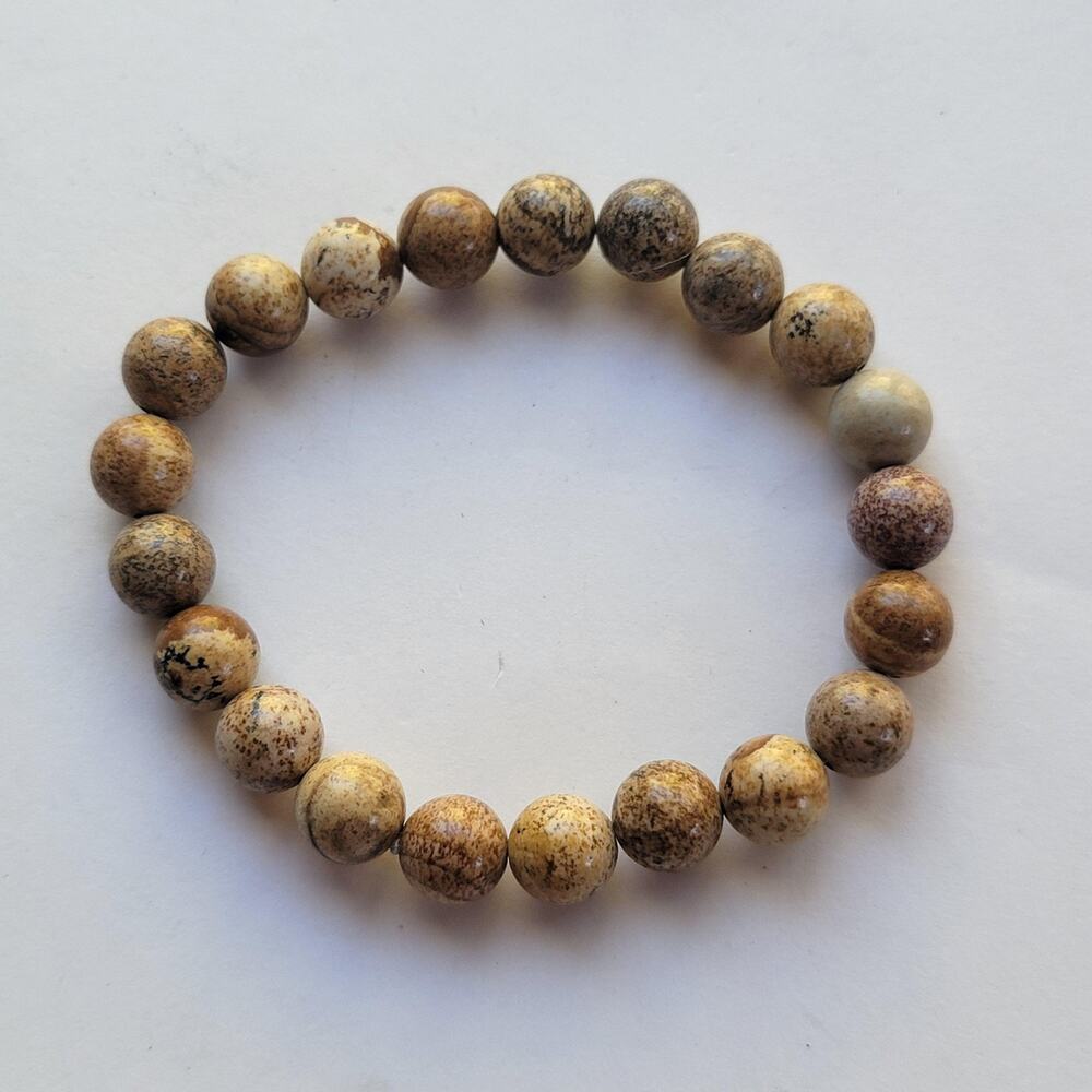 Brown Gemstone Beaded Bracelet Stretch 6.5in Natural Stone Yoga Jewelry